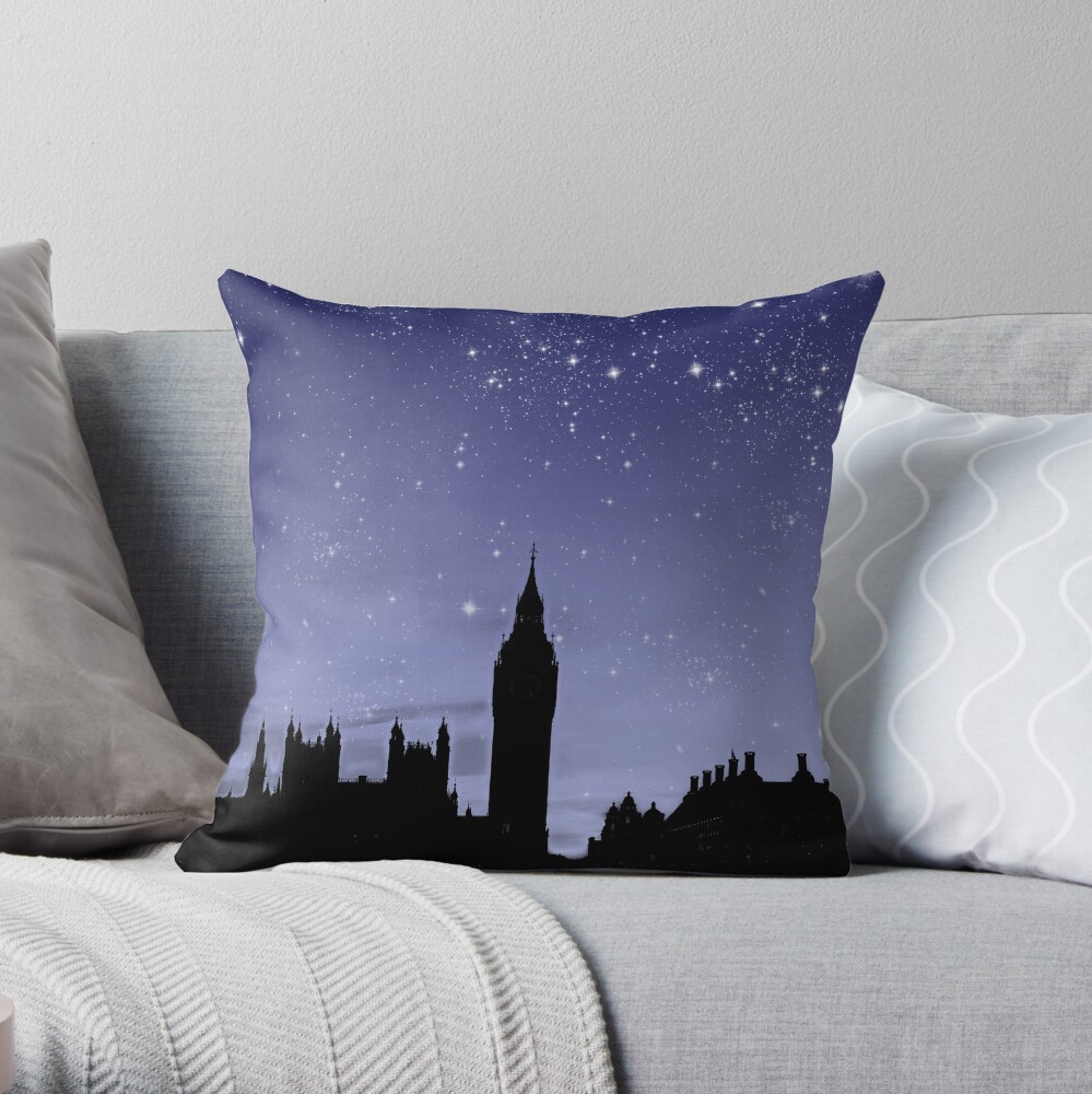 Designart London Dark Silhouette - Cityscape Painting Throw Pillow - 18x18