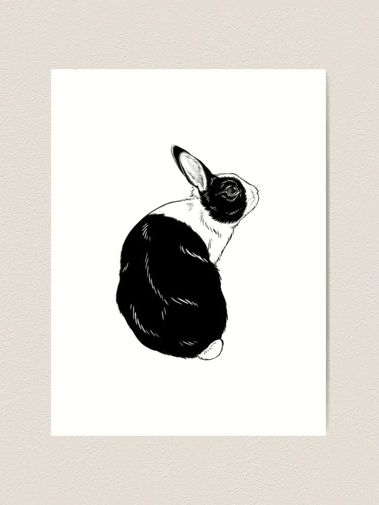 [THE MUSEUM VISITOR]★RABBIT DRAWING PRINTED PIGMENT HOODY rabbit wearing hoodie, vintage logo line art concept black