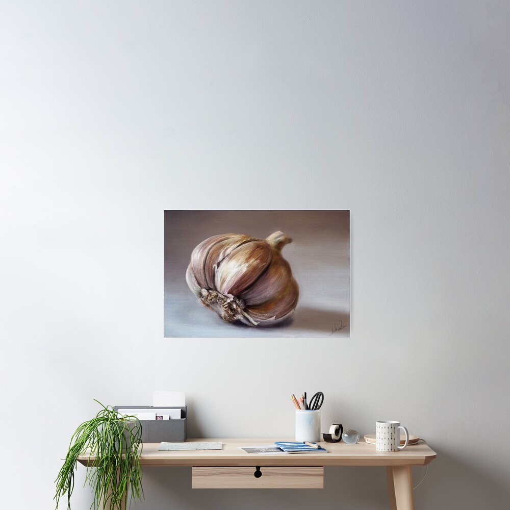 Classic still life garlic painting Poster