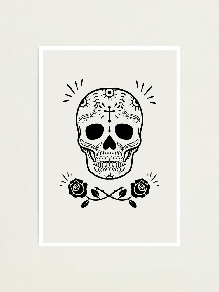Alternate view of Sugar Skull With Flowers Art • White Photographic Print