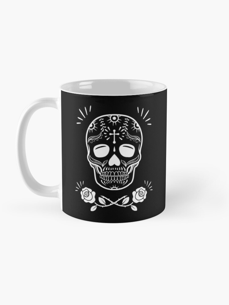Alternate view of Sugar Skull With Flowers Art • Black Mug