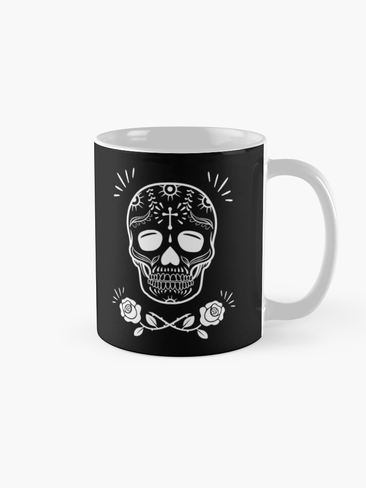 Alternate view of Sugar Skull With Flowers Art • Black Mug