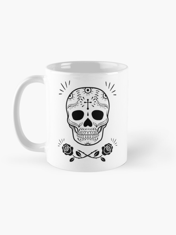 Alternate view of Sugar Skull With Flowers Art • White Mug