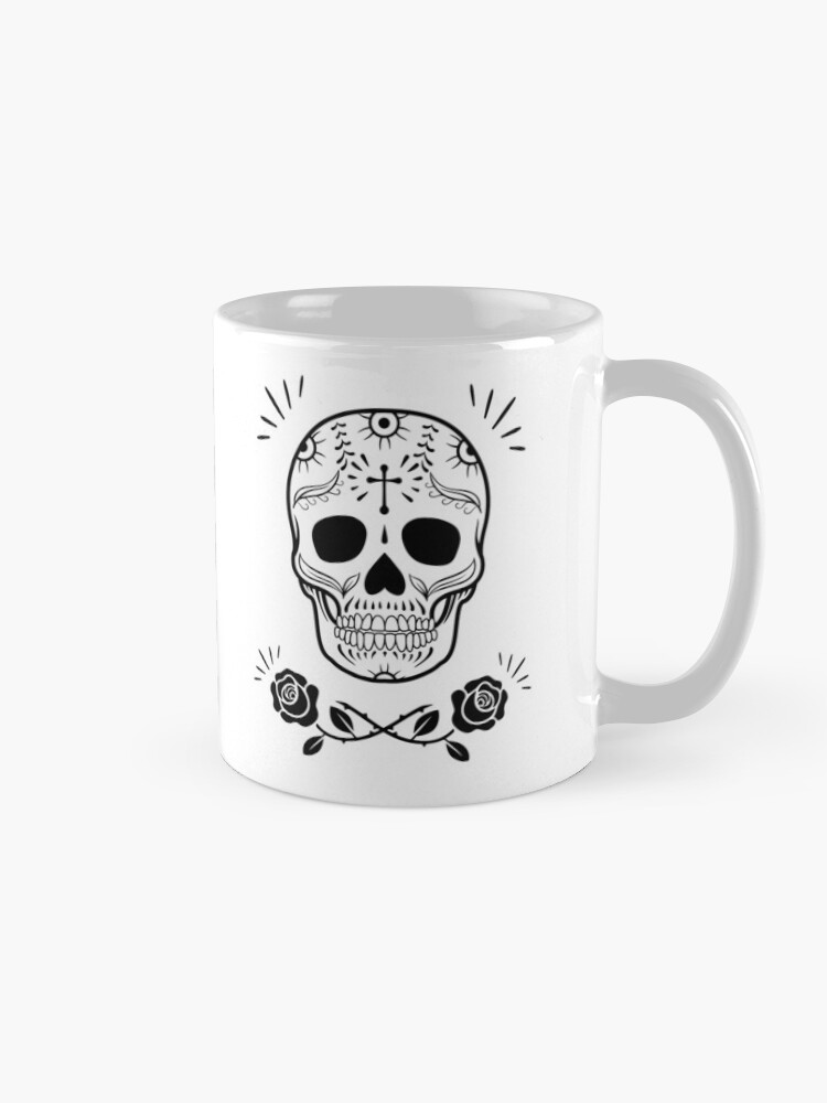 Alternate view of Sugar Skull With Flowers Art • White Mug