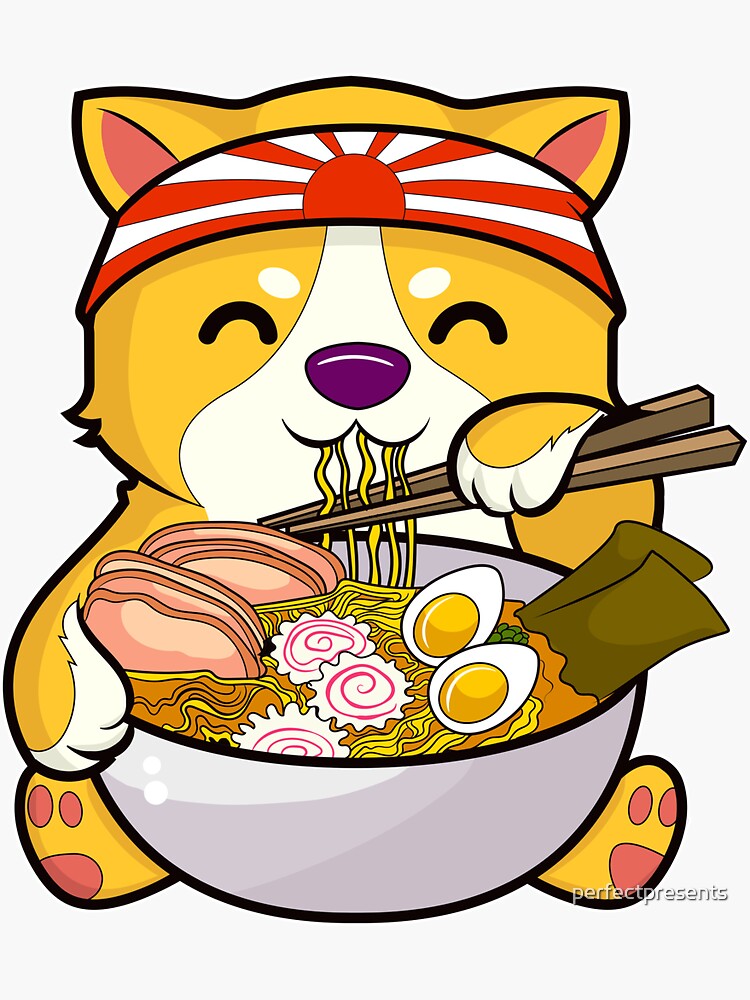 "Kawaii Dog Ramen Bowl Funny Anime Noodles Puppy" Sticker for Sale by