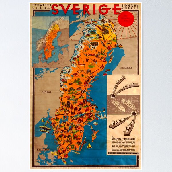 Item preview, Sverige vintage travel poster designed and sold by stickart-marek.