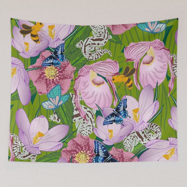 Item preview, Sprouting Spring in the Woods- Butterflies, Bees and Geckos enjoying Lady Slipper Orchid, Lenten Rose and Crocus designed and sold by winkeltriple.