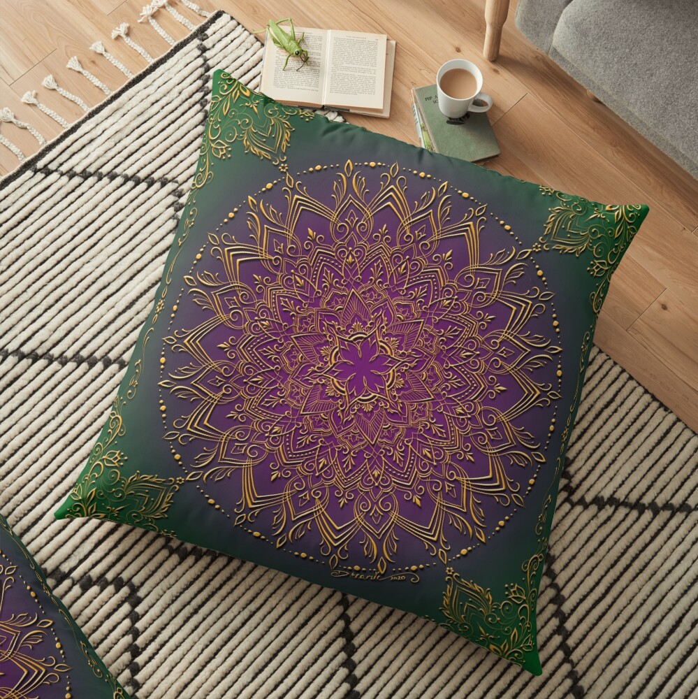 Dreamie's Mandala in Peacock Green Floor Pillow