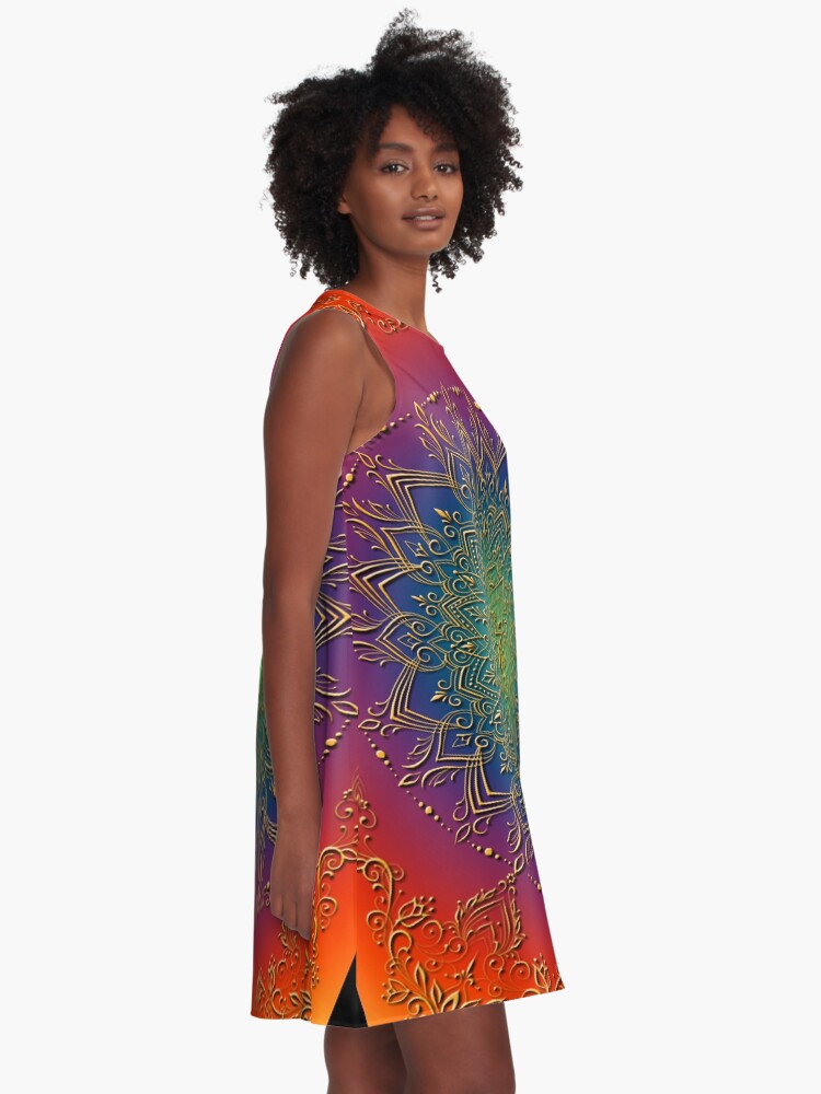 Alternate view of Dreamie's Mandala in Psychedelic Rainbow A-Line Dress