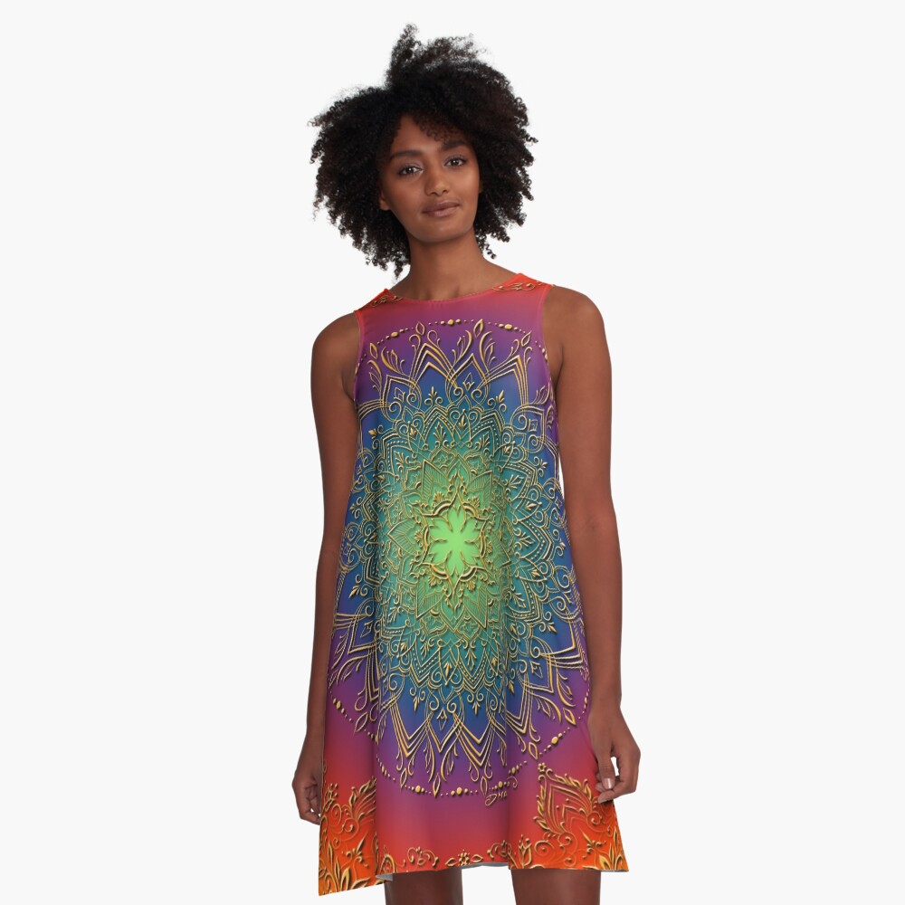 Dreamie's Mandala in Psychedelic Rainbow A-Line Dress