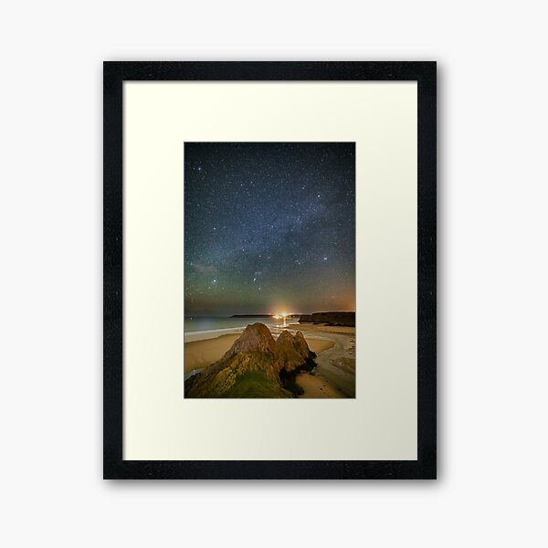 Three Cliffs Bay, Gower at Night with Sirius Framed Art Print