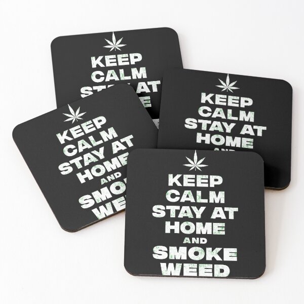 Aperçu de l'œuvre Gardez votre calme à la maison et fumez du weed green grunge en détresse créée et vendue par Teecha.