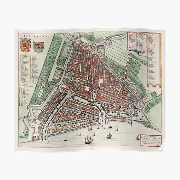 Vintage Map of Rotterdam Netherlands (1649) 2 Poster