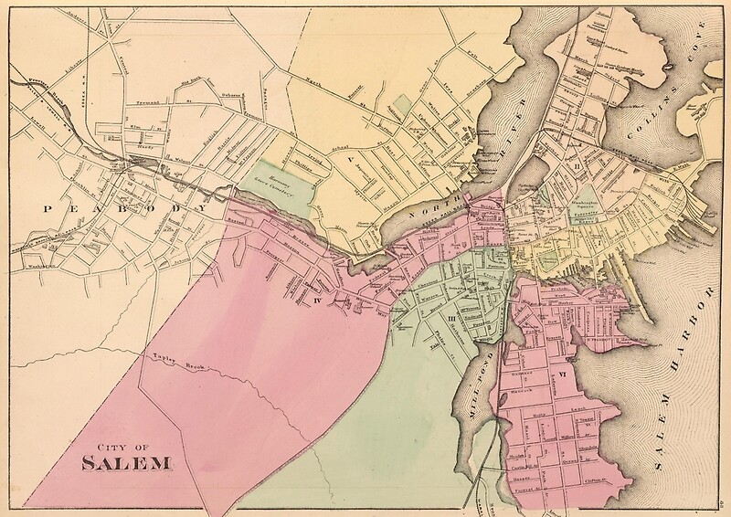 quot Vintage Map of Salem Massachusetts - Flat,800x800,070,f