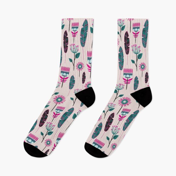 Item preview, Teal, Pink & Black Flowers & Feathers Pattern designed and sold by Kova  Rose.