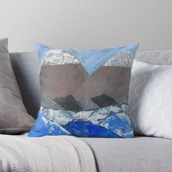 Snow Topped Mountains over the Ocean Print Work Throw Pillow