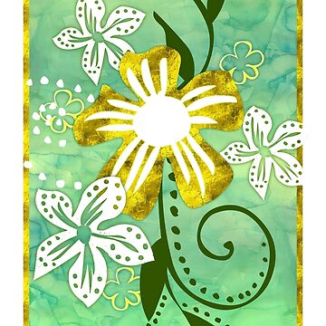 Artwork thumbnail, Green Floral Lines in Gold by Vassia Sarri