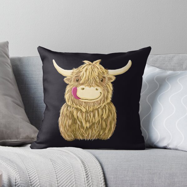 Cartoon Scottish Highland Cow Throw Pillow