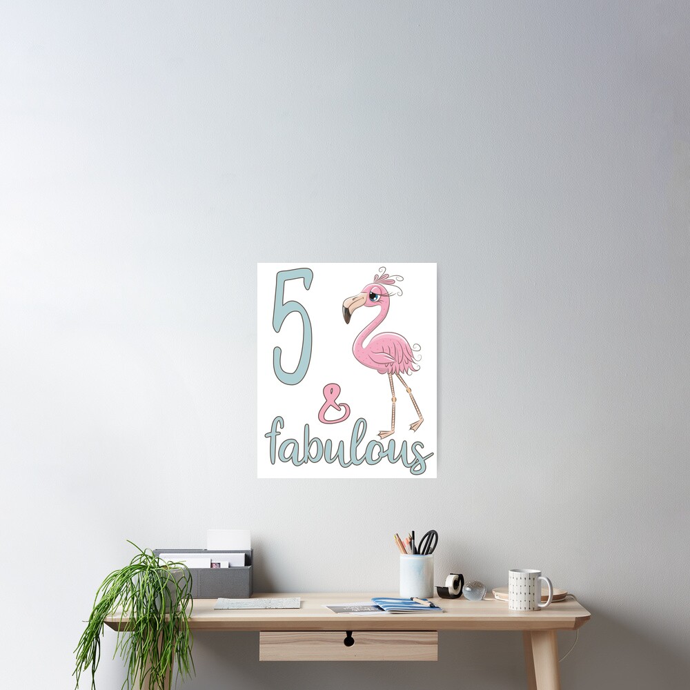 Flamingo 5th Birthday Gift for Five Year old Girls' Fitted Kids T-Shirt 5 year 