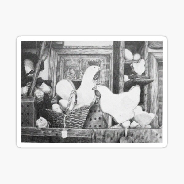 country chickens scene Sticker