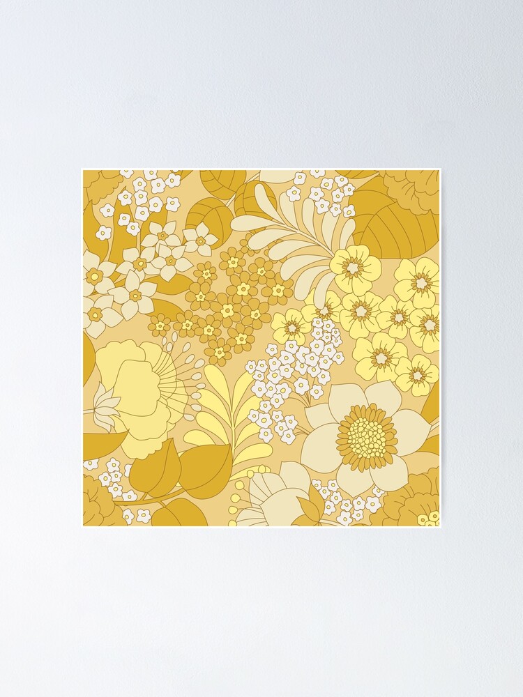 Gelbes Elfenbein Braun Retro Blumenmuster Poster Von Eyestigmatic Redbubble