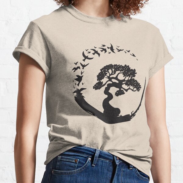 Bonsai Tree in Enso Circle Birds Classic T-Shirt