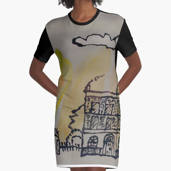 Chimneys Smoke in a Quiet Street Graphic T-Shirt Dress