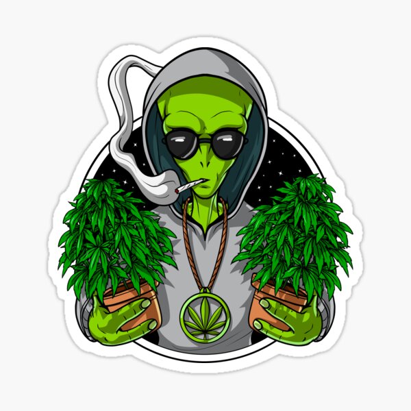 Alien Smoking Weed Stickers.