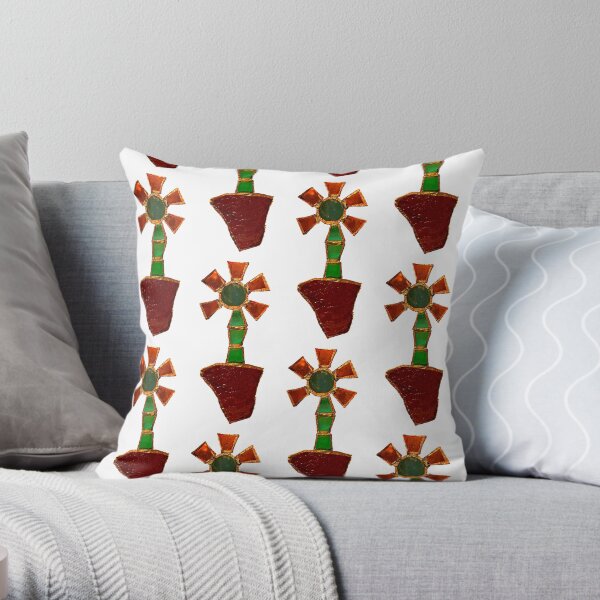 Geometric Poppy in Stained Glass Throw Pillow