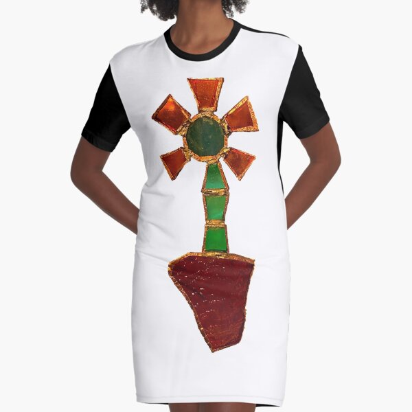 Geometric Poppy in Stained Glass Graphic T-Shirt Dress
