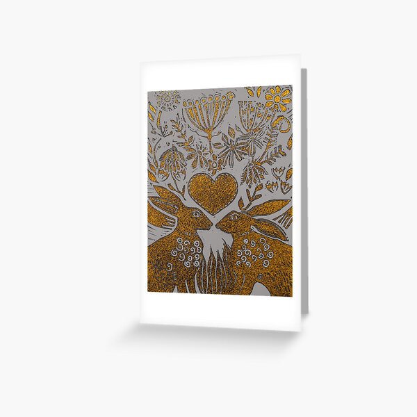 Golden Dawn Hares and Flowers Greeting Card