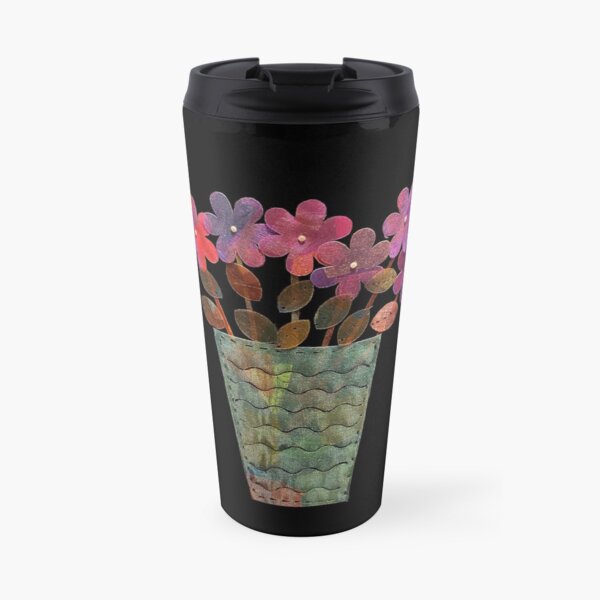 Purple Shimmer Flowers in Vase Travel Mug