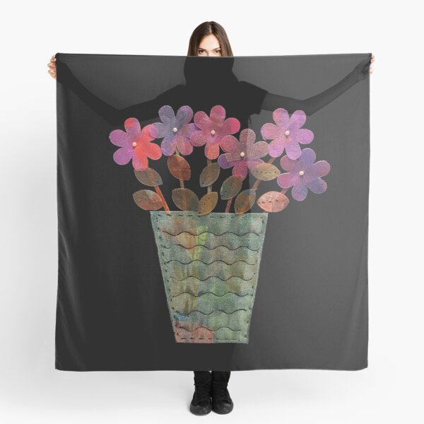 Purple Shimmer Flowers in Vase Scarf