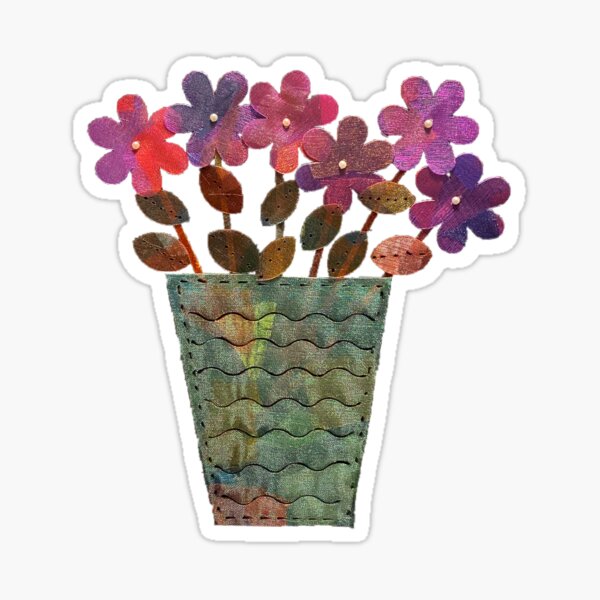 Purple Shimmer Flowers in Vase Sticker