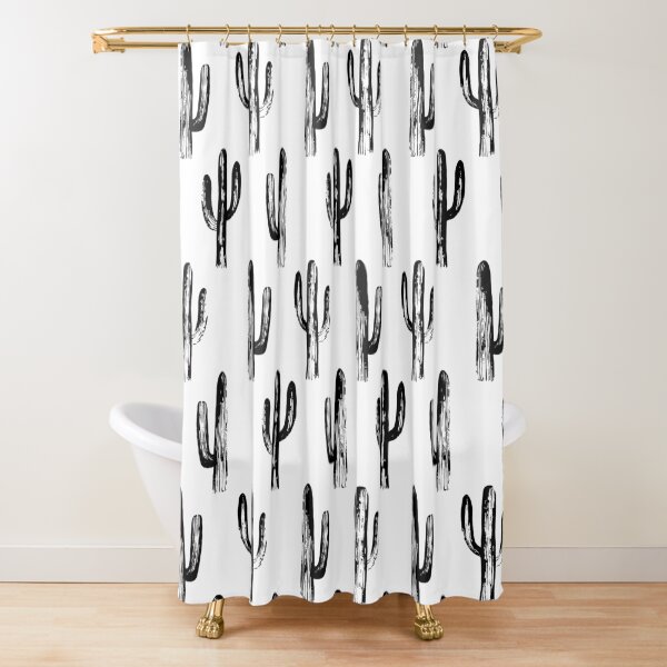 Black and white cactus. Modern botanical art. Abstract nature pattern. Cacti illustration Shower Curtain