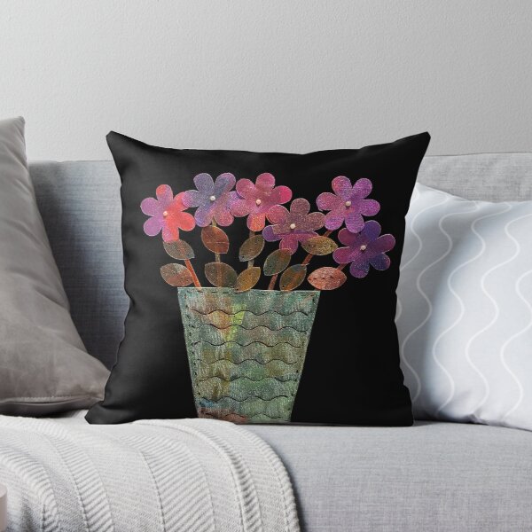 Purple Shimmer Flowers in Vase Throw Pillow
