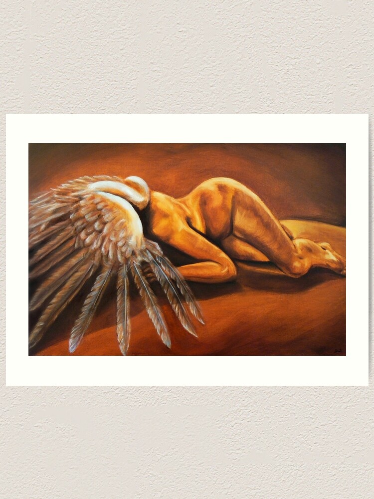 Alternate view of Fallen - fallen nude angel emotive oil painting Art Print