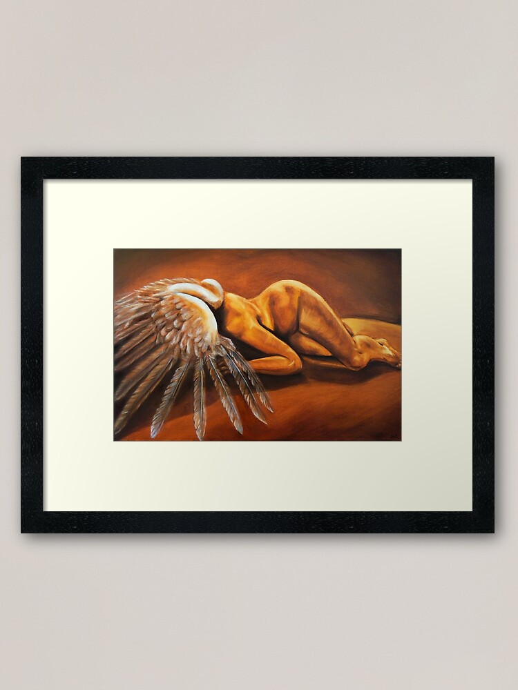 Alternate view of Fallen - fallen nude angel emotive oil painting Framed Art Print