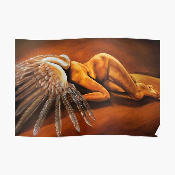 Caído - ángel desnudo caído emotivo pintura al óleo Póster