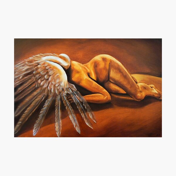 Fallen - fallen nude angel emotive oil painting Photographic Print