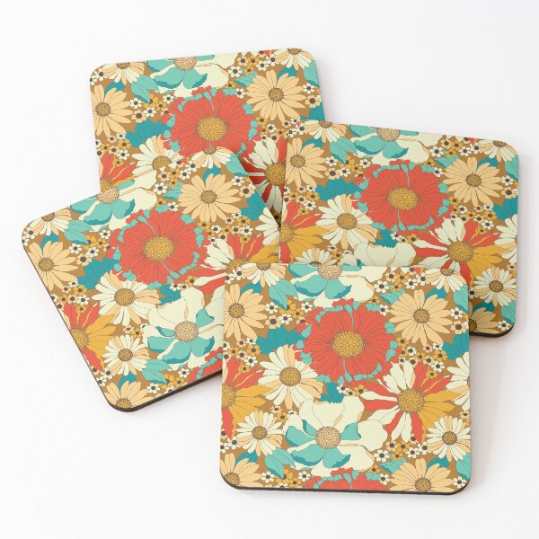 Item preview, Red, Orange, Turquoise & Brown Retro Floral Pattern designed and sold by Eyestigmatic.