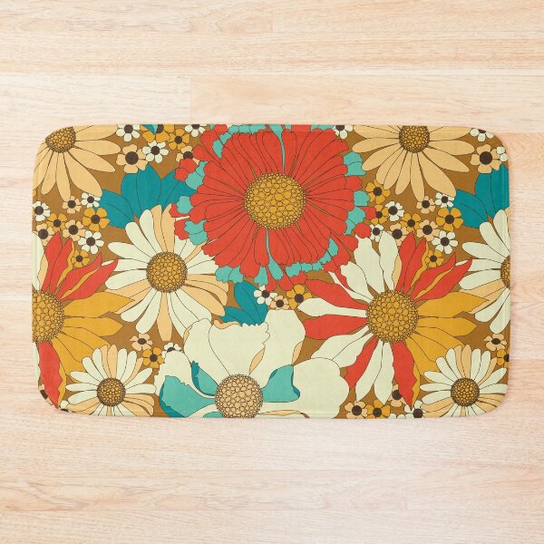 Item preview, Red, Orange, Turquoise & Brown Retro Floral Pattern designed and sold by Eyestigmatic.