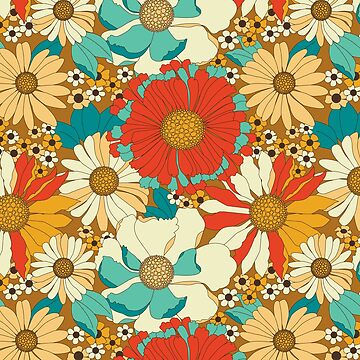 Artwork thumbnail, Red, Orange, Turquoise & Brown Retro Floral Pattern by Eyestigmatic