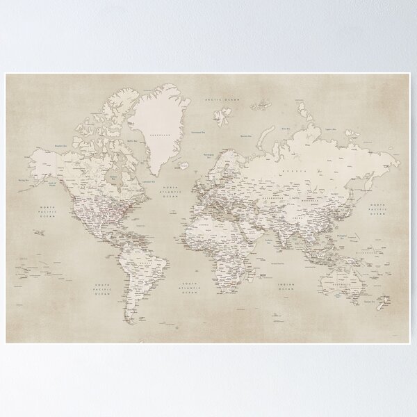 Item preview, Sepia vintage world map with cities designed and sold by blursbyai.
