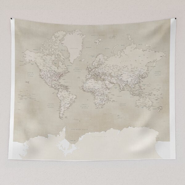 Item preview, Sepia vintage world map with cities designed and sold by blursbyai.