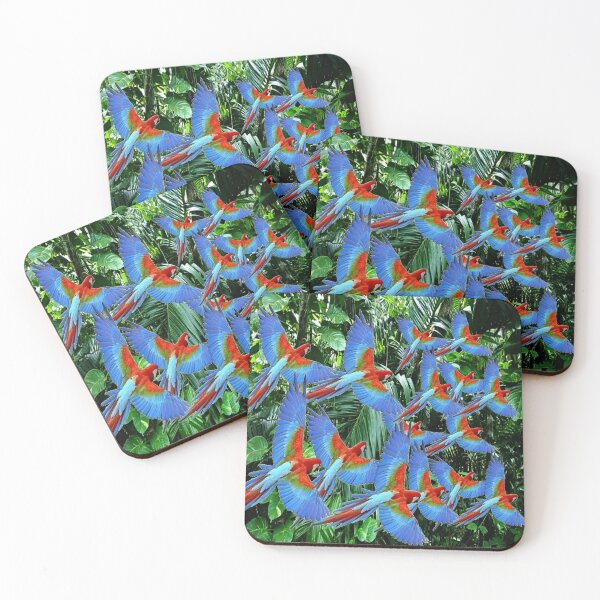 Item preview, FLYING RED-BLUE MACAWS IN JUNGLE designed and sold by sharlesart.
