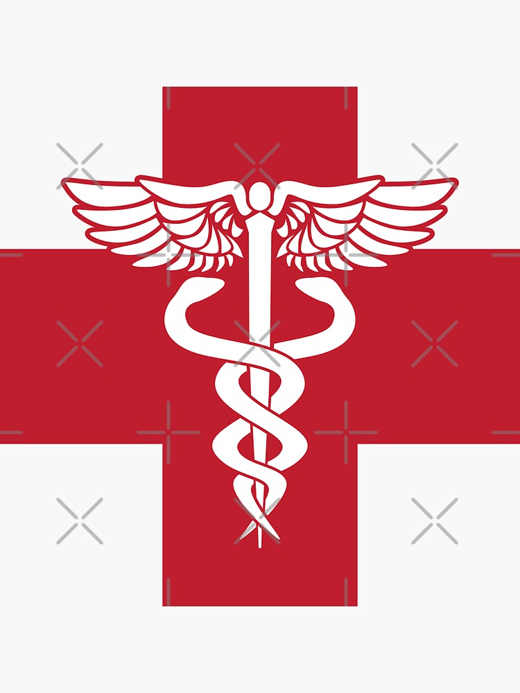Medical Health Care Red Cross with Caduceus Symbol by hobrath