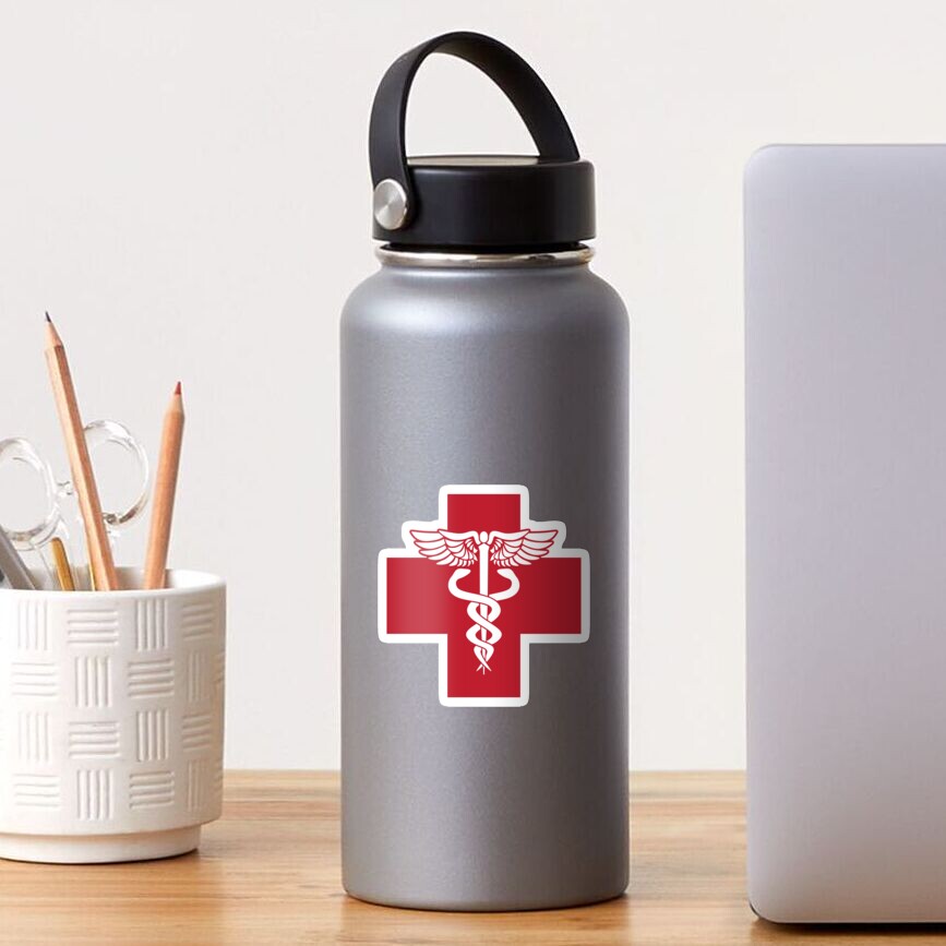 Medical Health Care Red Cross with Caduceus Symbol Sticker