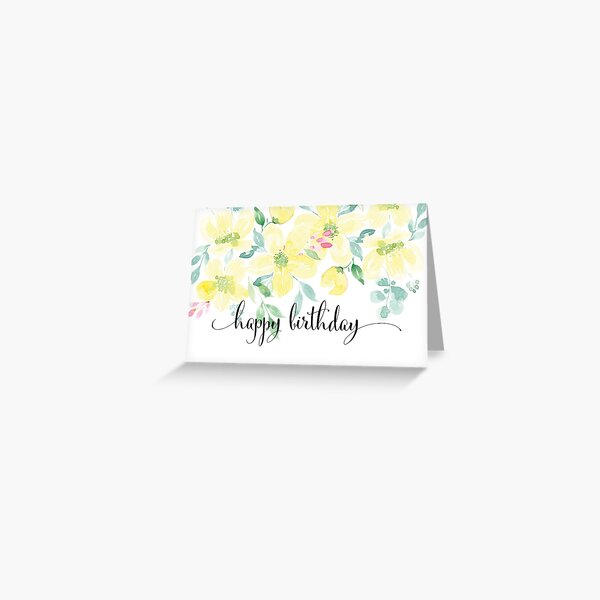 Vista previa del artículo con la obra «Tarjeta de cumpleaños con flores de acuarela amarillas | Tarjetas de felicitación», diseñado y vendido por Harpley Design Studio.