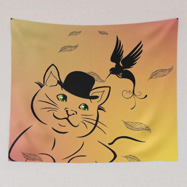 Item preview, Cat with hat and bird on the head designed and sold by Theobald-Design.
